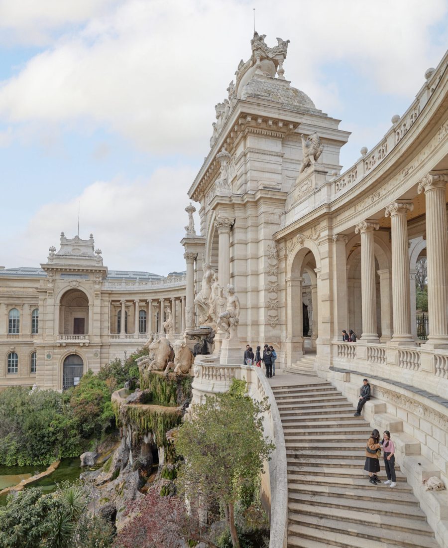 Side view of the Palais Longchamp in Marseille, France.